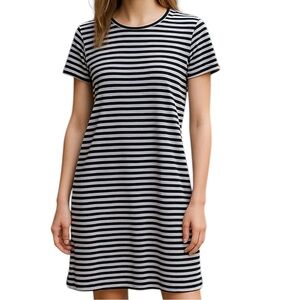 Style & Co Sz L Blue & Black Striped Short Sleeve T-shirt Dress | EUC